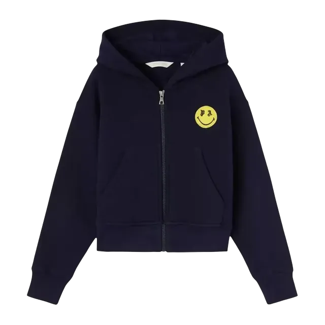 Palm Angels Kids Smiley Bear Zip Hoodie Navy Blue/Lemon — Authentic Palm Angels in stock at CLZTURE