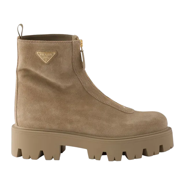 Prada Suede Booties With Zip Neutral — Authentic Boots at CLZTURE
