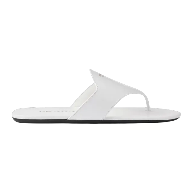 Prada Brushed Leather Thong Sandals White — Authentic Shoes & Footwear at CLZTURE