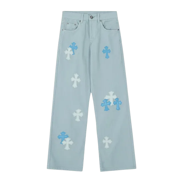 Chrome Hearts Cross Patch Jeans Light Blue — Authentic Chrome Hearts in stock at CLZTURE