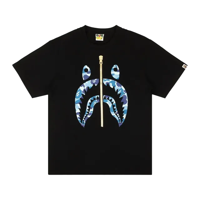 BAPE Shark Camo Shorts-Sleeve T-Shirt Black/Blue — Authentic T-Shirts at CLZTURE