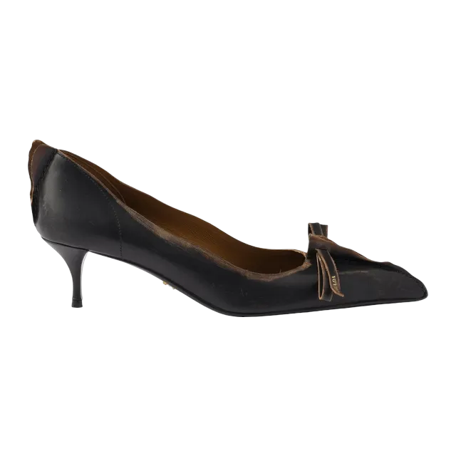 Prada Antiqued Leather Pumps 55Mm Black — Authentic Shoes & Footwear at CLZTURE
