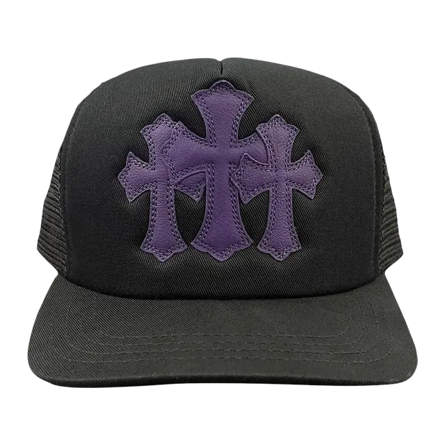 Chrome Hearts St. Barths Exclusive Cemetery Cross Trucker Hat Black/Purple — Authentic Accessories at CLZTURE