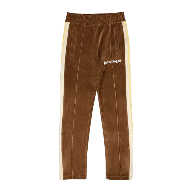 Palm Angels Chenille Track Pants Brown/Whhite — Authentic Pants & Trousers at CLZTURE
