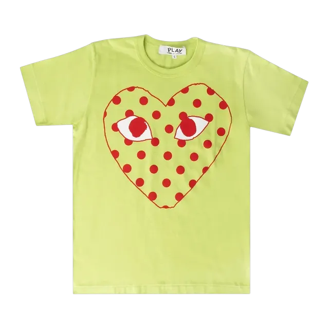 Comme des Garçons Play Polka Dot Heart Eyes Logo T-Shirt Green — Authentic Comme Des Garçons in stock at CLZTURE