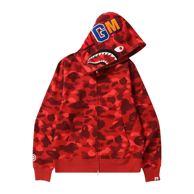 BAPE Color Camo Shark Full Zip Hoodie Red — Authentic Bape in stock at CLZTURE