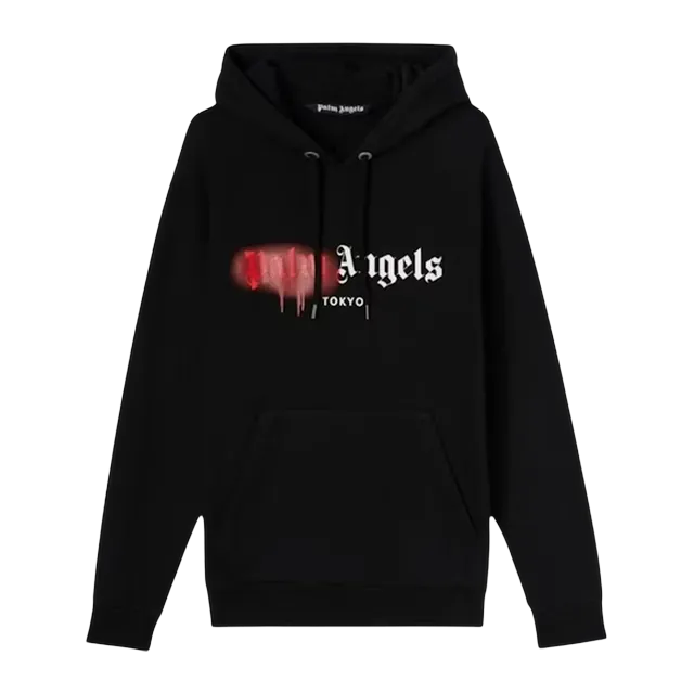 Palm Angels Tokyo Sprayed Logo Hoodie Black — Authentic Palm Angels in stock at CLZTURE