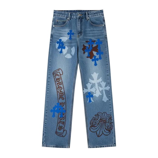 Chrome Hearts Cross Patch Fragile Jeans Blue Brown — Authentic Chrome Hearts in stock at CLZTURE