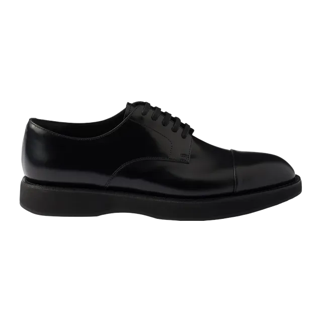 Prada Brushed Leather Lace-Up Black — Authentic Shoes & Footwear at CLZTURE