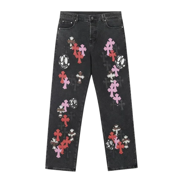 Chrome Hearts Cross Patch Jeans Pink Red — Authentic Chrome Hearts in stock at CLZTURE
