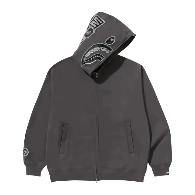 BAPE Hand Drawn Face Relaxed Fit Shark Full Zip Hoodie Grey — Authentic Bape in stock at CLZTURE