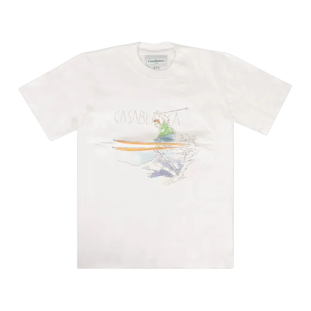 Casablanca Ski Jump Printed Shorts-Sleeve T-Shirt White — Authentic T-Shirts at CLZTURE