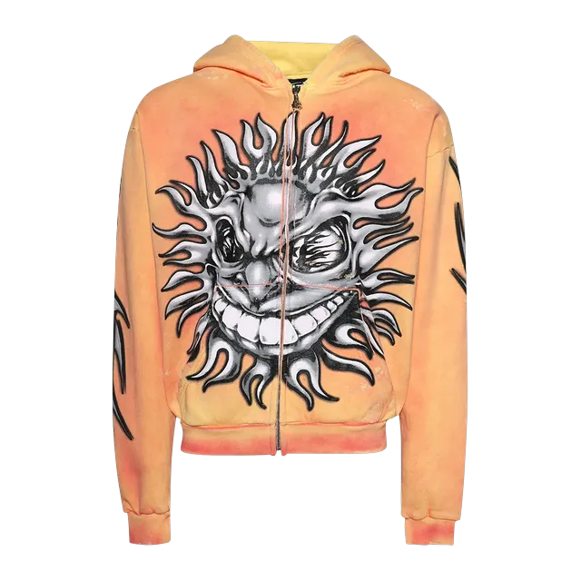 Hellstar Sun Zip-Up Hoodie Orange — Authentic Hellstar in stock at CLZTURE