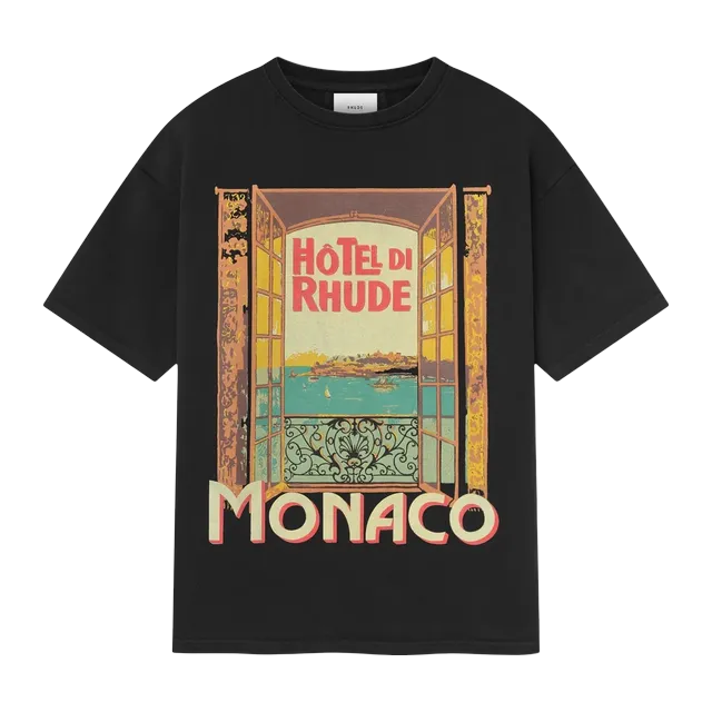 Rhude Hotel Di Monaco T-Shirt Black — Authentic Rhude in stock at CLZTURE