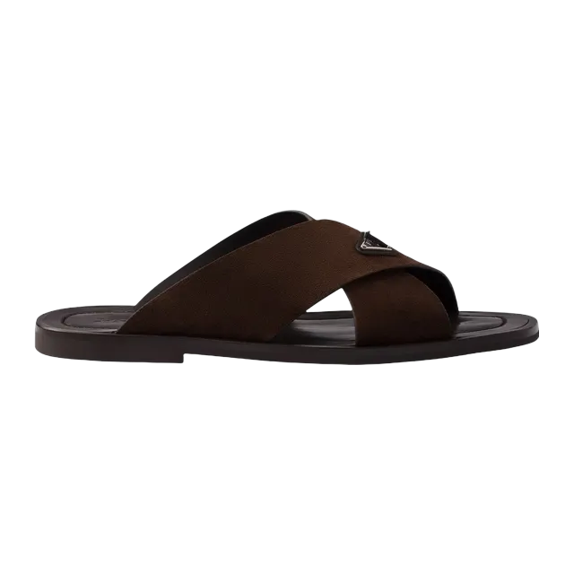 Prada Suede Crisscross Slides Brown — Authentic Prada in stock at CLZTURE