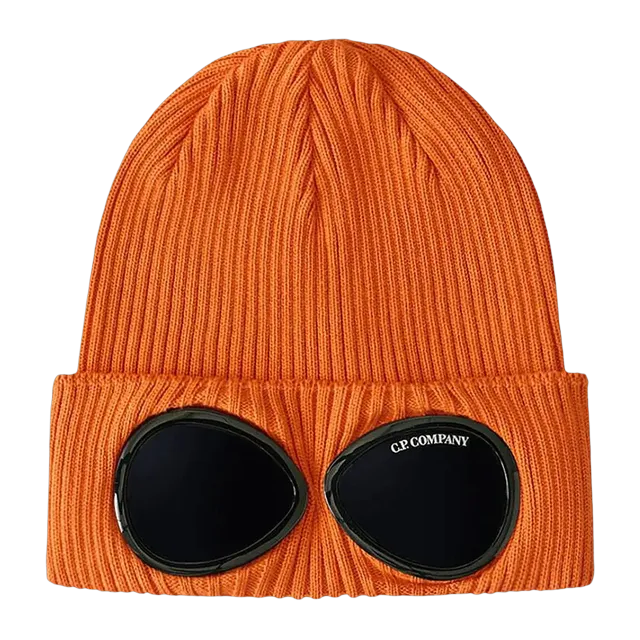 C.P. Company Goggles Detail Ribbed Beanie Gold Flame — Authentic Accessories at CLZTURE