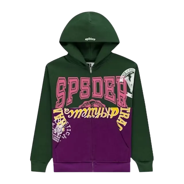 Sp5der Campers Field Zip Up Hoodie Green — Authentic Hoodies & Sweats at CLZTURE