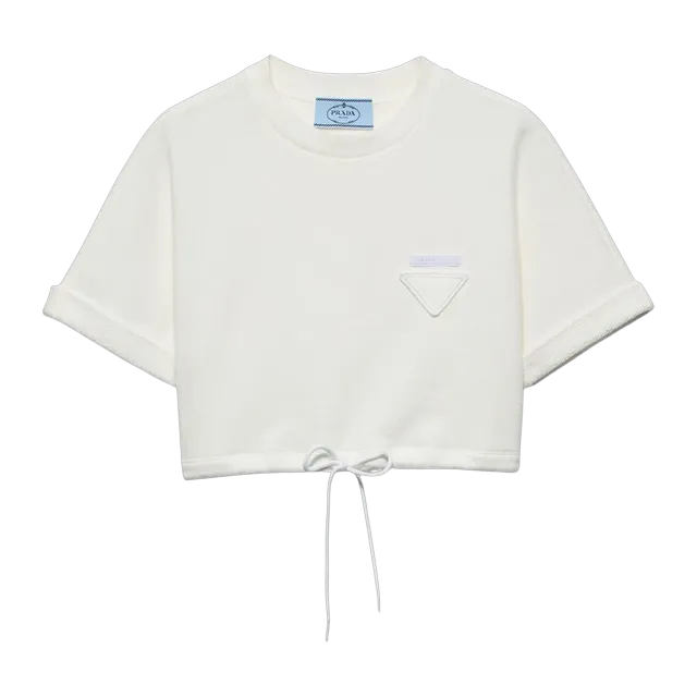 Prada Cropped Cotton Fleece T-Shirt White — Authentic T-Shirts at CLZTURE