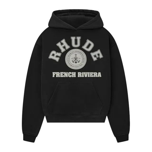 Rhude French Riviera Hoodie Vintage Black — Authentic Hoodies & Sweats at CLZTURE