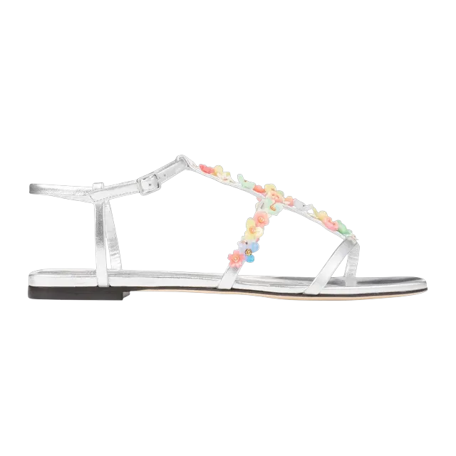 Jimmy Choo Gwyn Daisy Flat Silver — Authentic Jimmy Choo in stock at CLZTURE