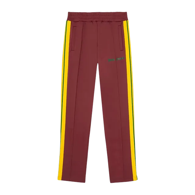 Palm Angels College Track Pants Burgundy/Fluorescent Green — Authentic Pants & Trousers at CLZTURE