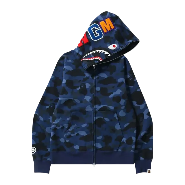 BAPE Color Camo Shark Full Zip Hoodie Navy — Authentic Bape in stock at CLZTURE