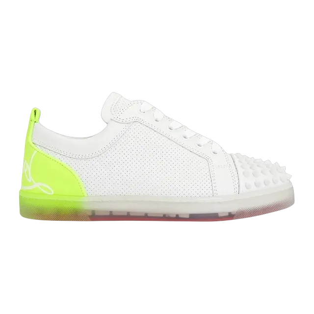 Christian Louboutin Fun Louis Junior Spikes Flat White Fluo Yellow — Authentic Shoes & Footwear at CLZTURE
