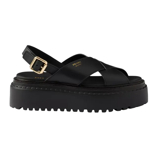 Prada Leather Crisscross Sandals Black — Authentic Shoes & Footwear at CLZTURE