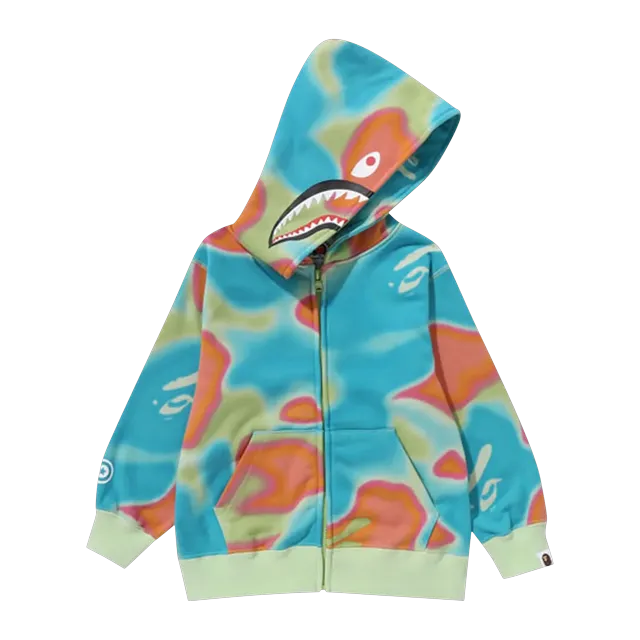 BAPE Kids Liquid Camo Shark Zip Hoodie Green — Authentic Hoodies & Sweats at CLZTURE