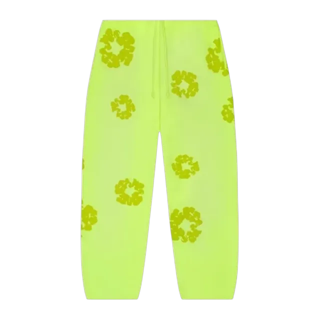 Denim Tears Mono Cotton Wreath Sweatpants Neon Green — Authentic Pants & Trousers at CLZTURE