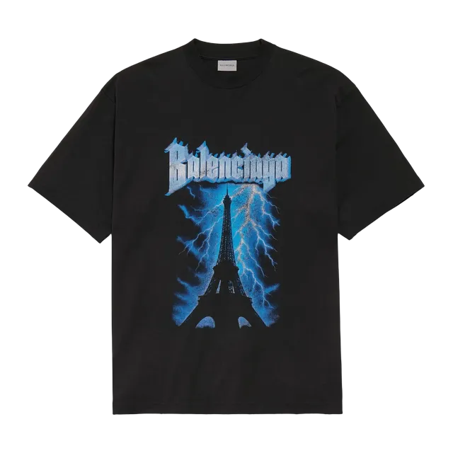 Balenciaga T-Shirt Paris Thunderstorm Black — Authentic Balenciaga in stock at CLZTURE