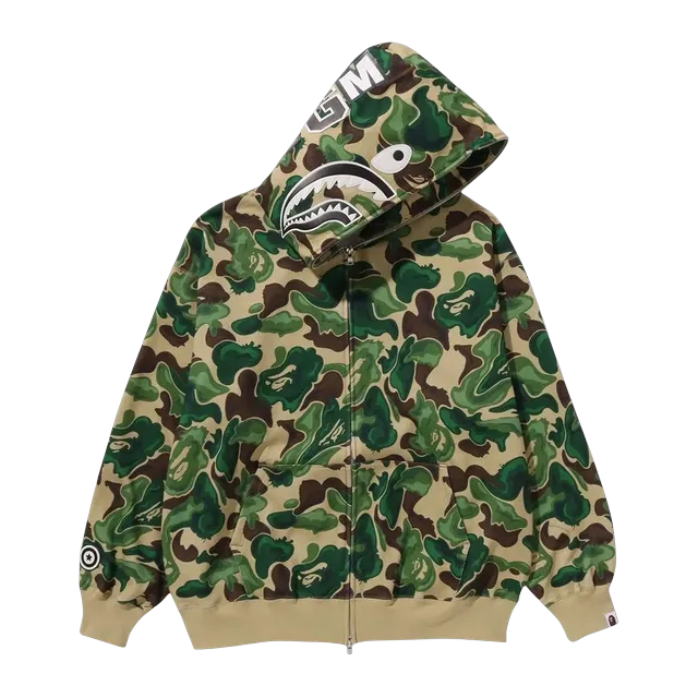 BAPE Art Camo Shark Full Zip Hoodie Green — Authentic Hoodies & Sweats at CLZTURE