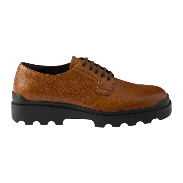 Prada Stamped Leather Derby Brown — Authentic Shoes & Footwear at CLZTURE