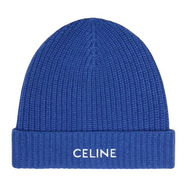 Céline Embroidered Wool And Angora Beanie Blue — Authentic Accessories at CLZTURE