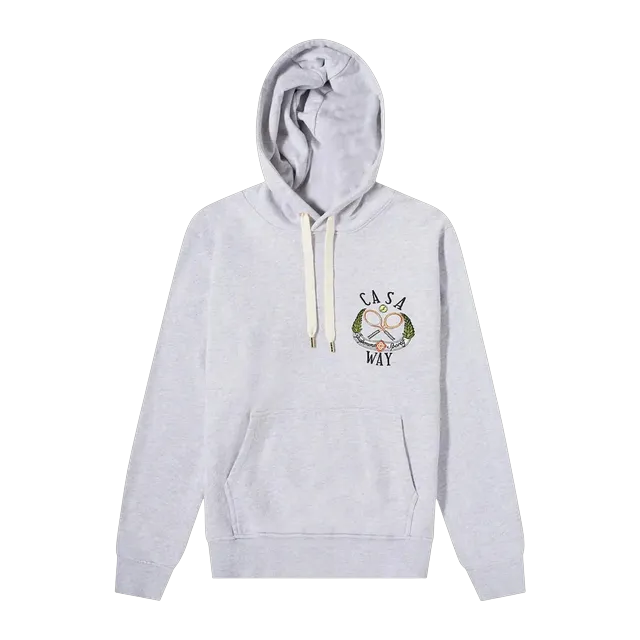 Casablanca Casaway Tennis Club Emroidered Hooded Sweatshirt Grey Marl — Authentic Casablanca in stock at CLZTURE