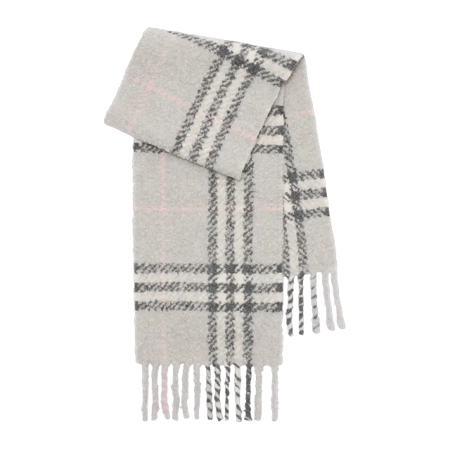 Burberry Scarf Wool D’Alpaga Mélangée Bouclée Check Grey — Authentic Accessories at CLZTURE