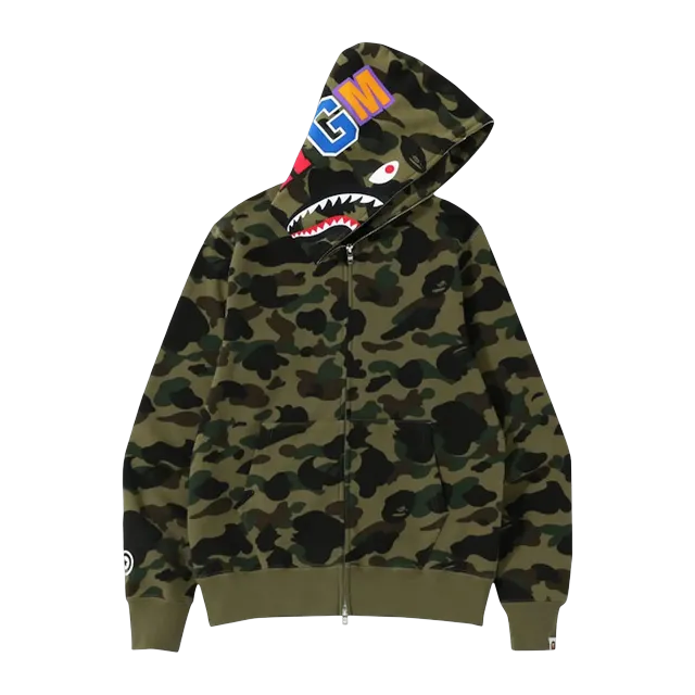 BAPE Kids 1St Camo Milo Shark Zip Hoodie Green — Authentic Bape in stock at CLZTURE