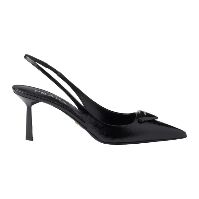 Prada Saffiano Patent Leather Slingback Pumps 75Mm Black — Authentic Shoes & Footwear at CLZTURE
