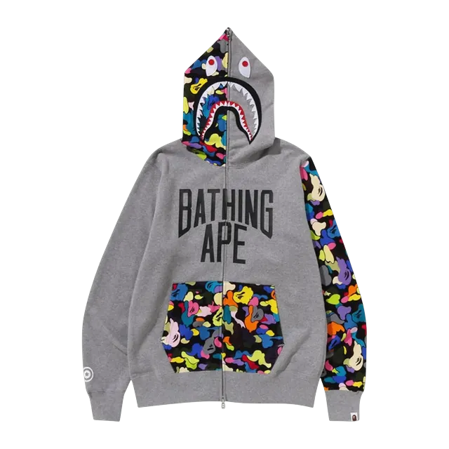 BAPE Multi Camo Nyc Logo Shark Full Zip Hoodie Grey — Authentic Hoodies & Sweats at CLZTURE