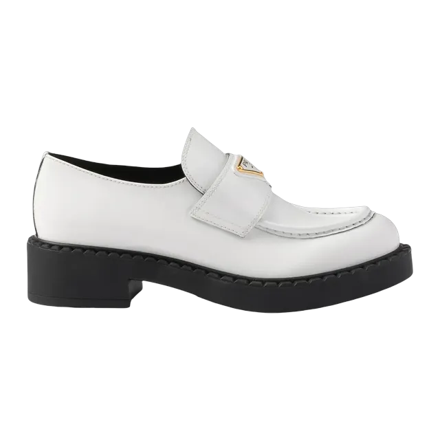 Prada Chocolate Patent Leather Loafers White — Authentic Prada in stock at CLZTURE