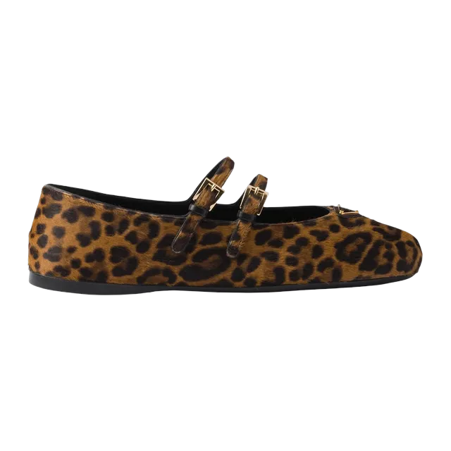 Prada Printed Leather Ballerinas Brown — Authentic Loafers & Flats at CLZTURE
