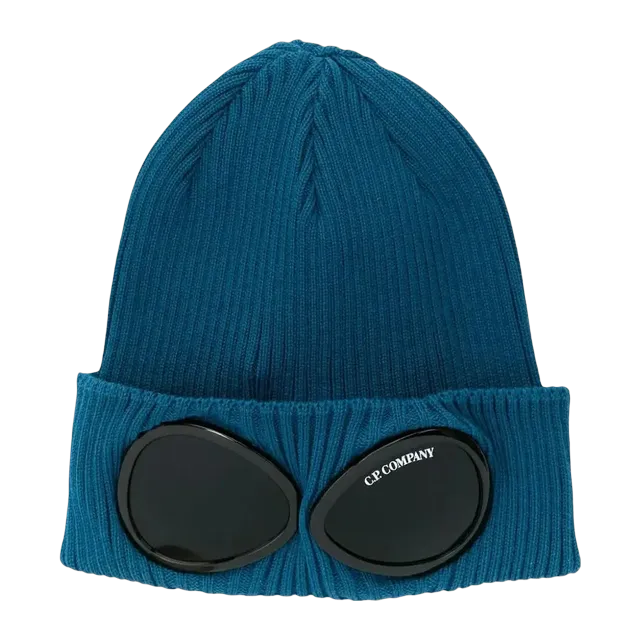 C.P. Company Goggles Detail Ribbed Beanie Ink Blue — Authentic Accessories at CLZTURE