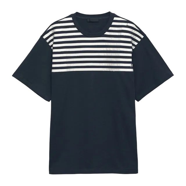 Prada Oversized Striped Cotton T-Shirt Blue — Authentic Prada in stock at CLZTURE