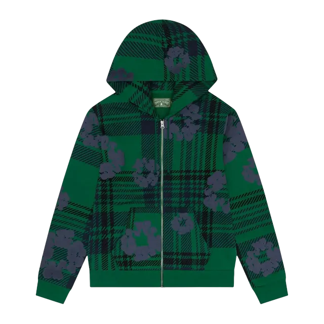 Denim Tears Plaid Cotton Wreath Zip Hoodie Green — Authentic Denim Tears in stock at CLZTURE