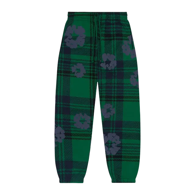 Denim Tears Plaid Cotton Wreath Sweatpants Green — Authentic Pants & Trousers at CLZTURE