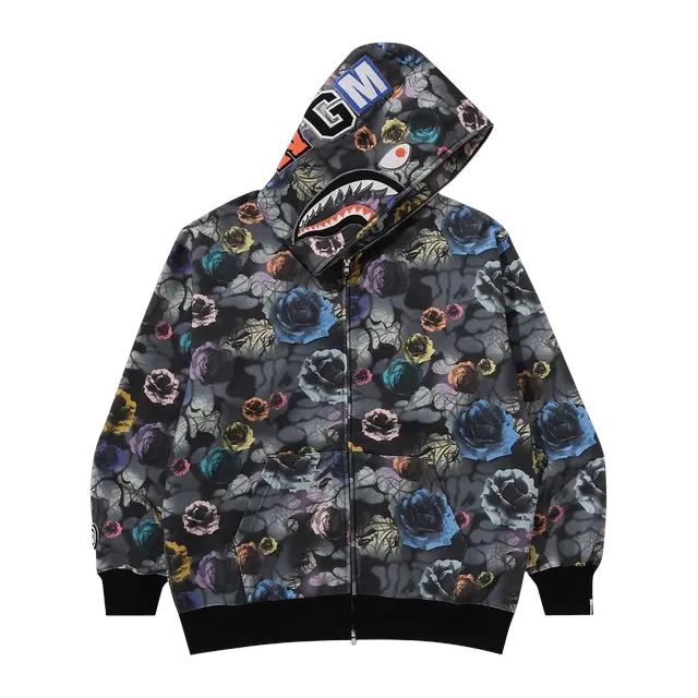 BAPE Floral Camo Shark Relaxed Fit Full Zip Hoodie Black — Authentic Hoodies & Sweats at CLZTURE