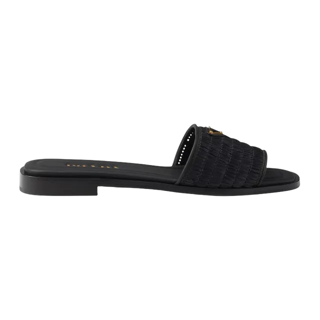 Prada Leather Slides With Crochet Details Black — Authentic Shoes & Footwear at CLZTURE