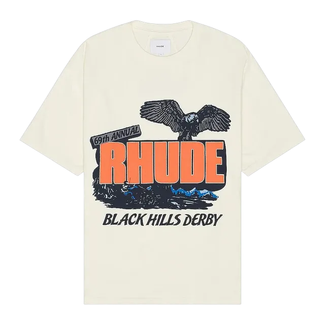 Rhude Black Hills Rally T-Shirt Vintage White — Authentic T-Shirts at CLZTURE