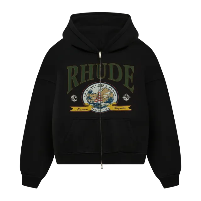 Rhude Monaco Regatta Full-Zip Hoodie Black — Authentic Rhude in stock at CLZTURE