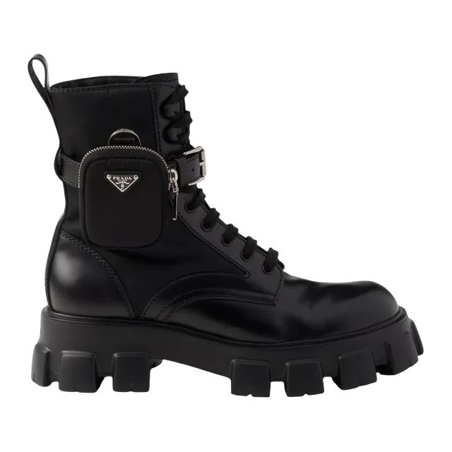 Prada Monolith Brushed Leather And Re-Nylon With Pouch Black — Authentic Boots at CLZTURE